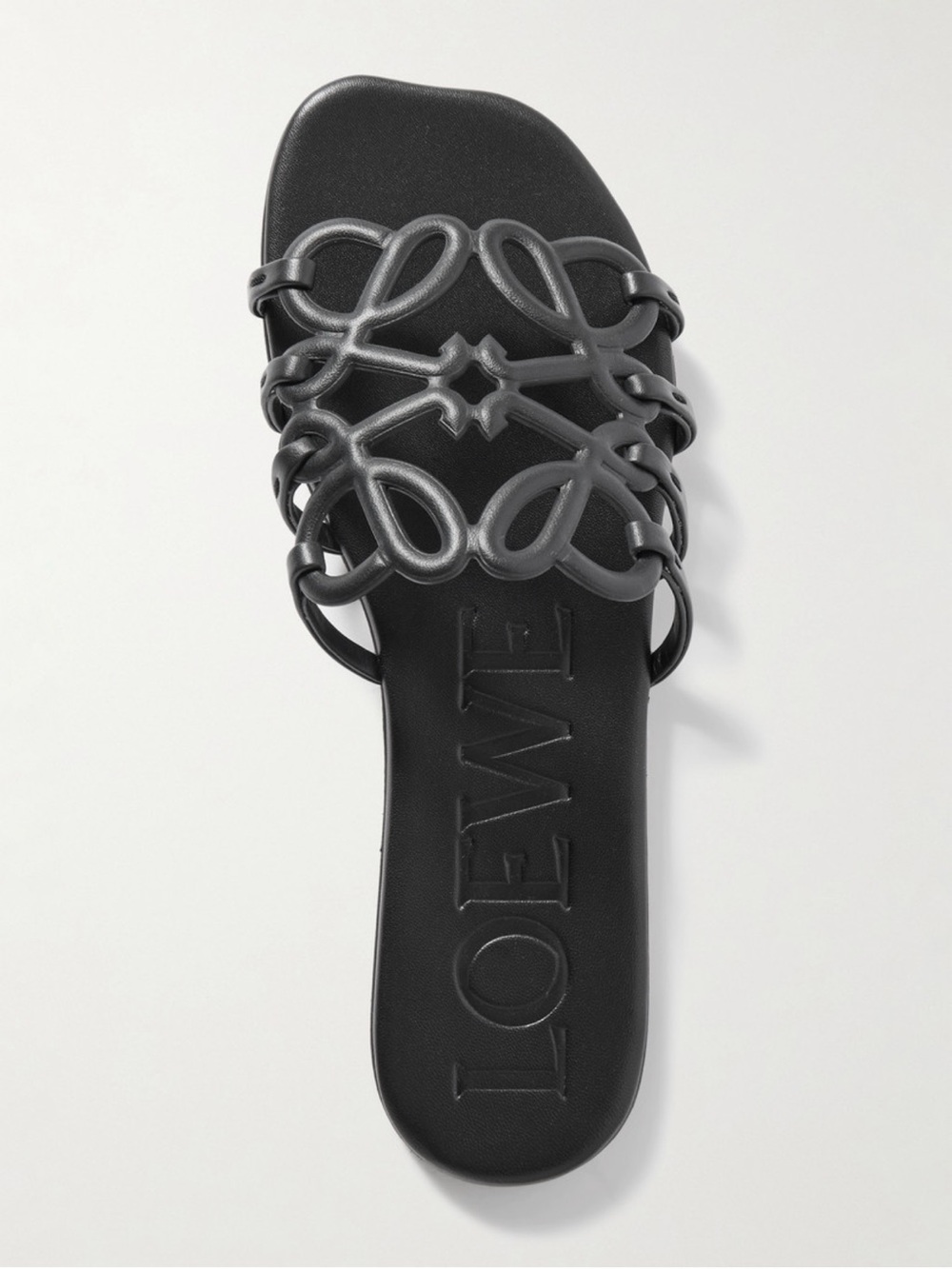 Loewe Black PETAL ANAGRAM LEATHER SLIDES IN CALF SKIN